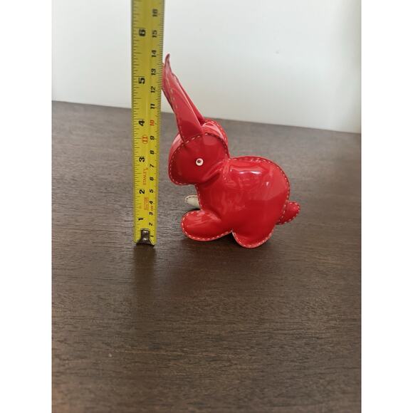 VTG Rabbit Bunny Red Patent Leather Toy Hand Sewn Plush Retro Shiny - Picture 9 of 10